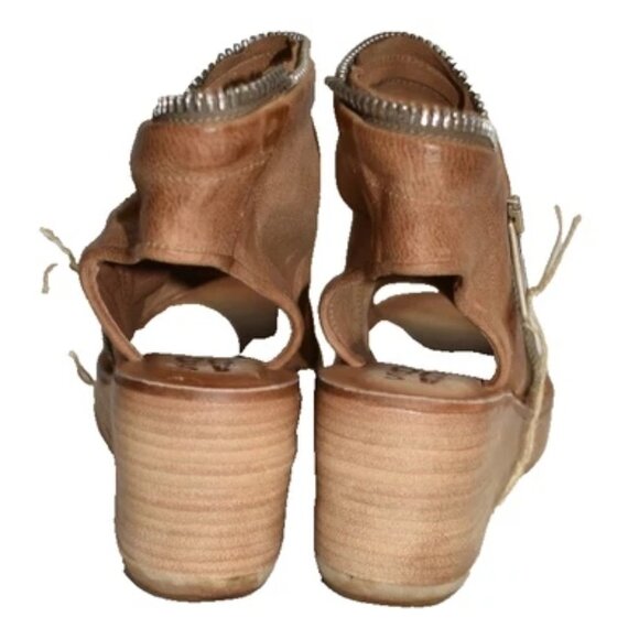 $370 A.S.98 Naylor Platform Wedge Sandal CAMEL LEATHER ZIPPER MOTO 37 (MG7) - Picture 6 of 7